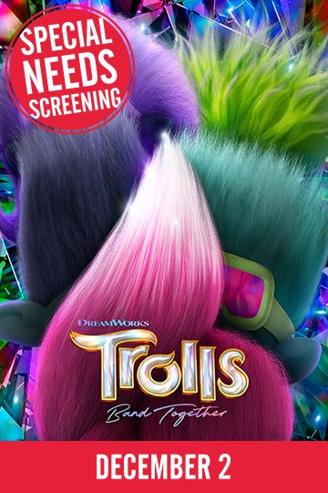 Trolls movie poster for special needs screening on December 2.