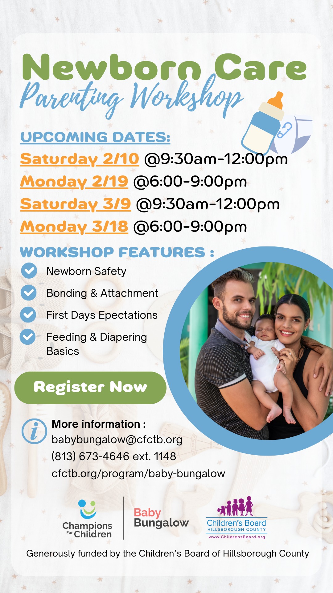 This graphic is for Newborn Care Parenting Workshop.