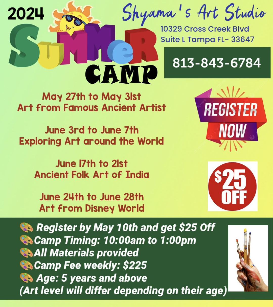 This graphic is for Shyama's Art Summer Camp.