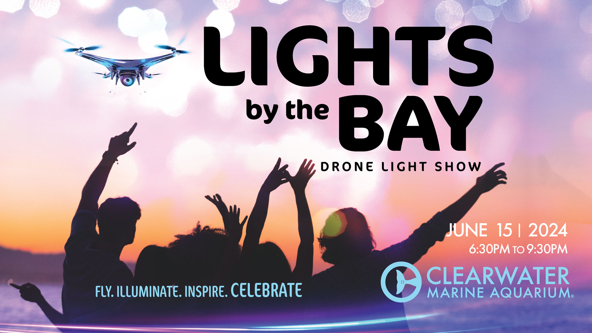 This graphic is for the Lights by the Bay- Drone Light Show.